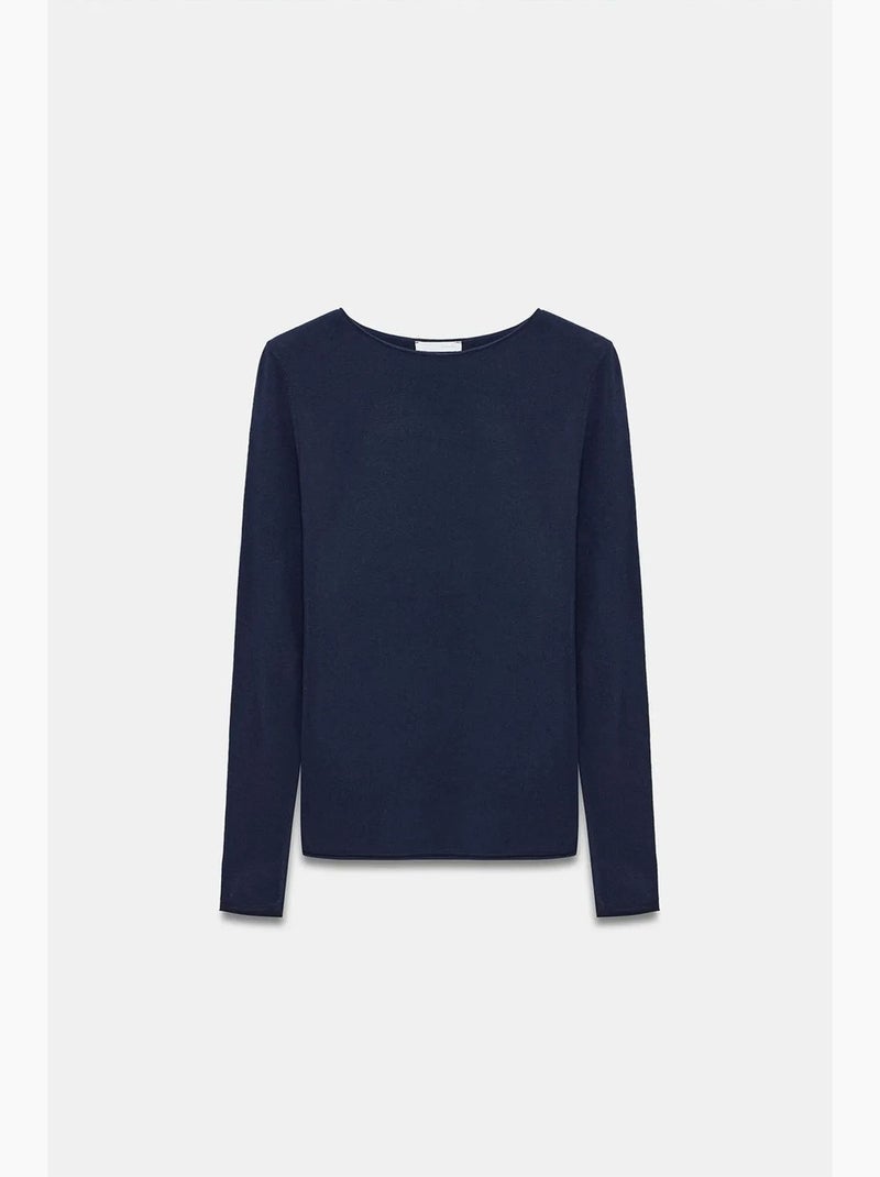 Women's maglione a coste con scollo a barca slim fit dilvin Blu marino - Kiabi