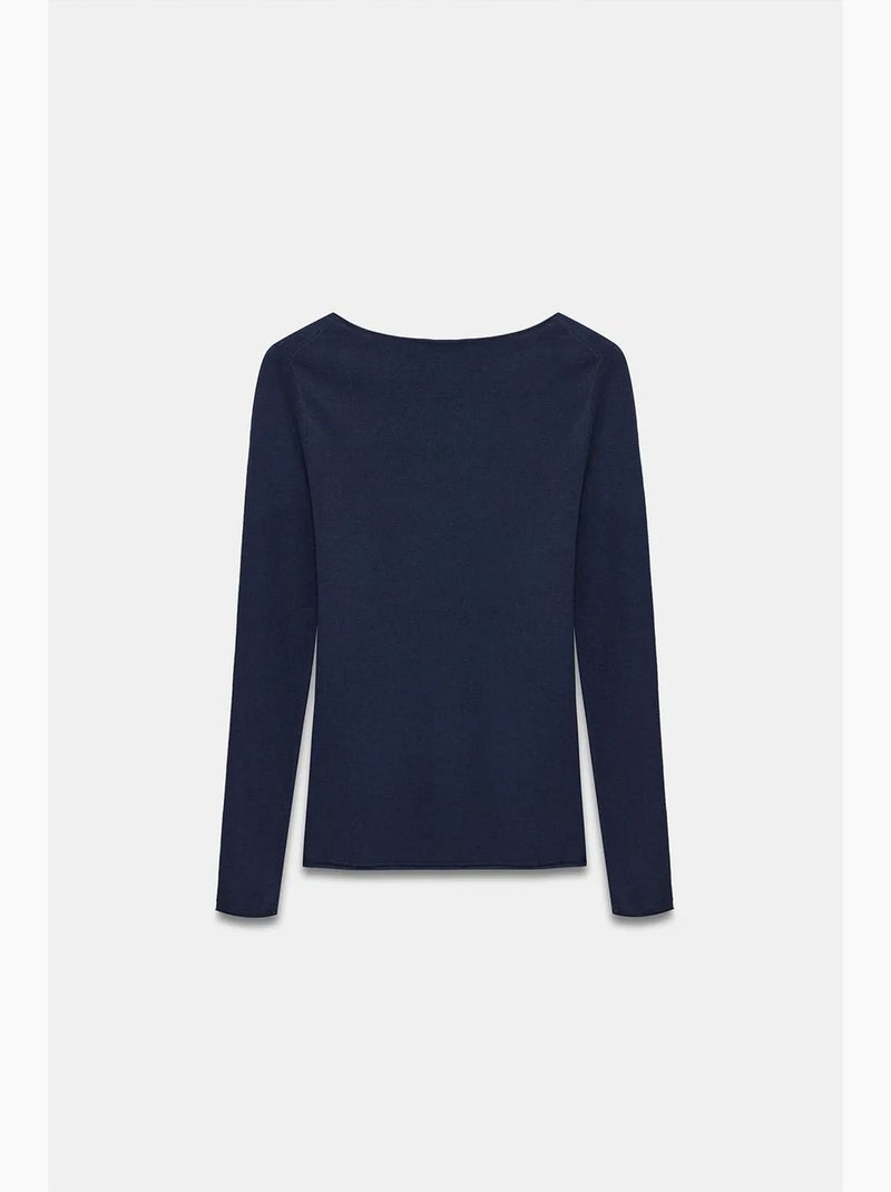 Women's maglione a coste con scollo a barca slim fit dilvin Blu marino - Kiabi
