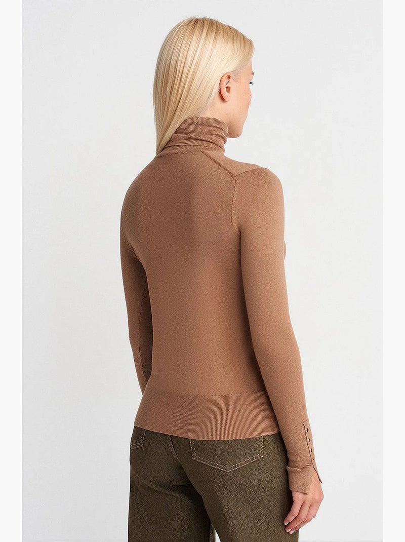 Women's maglione dolcevita in maglia con bottoni dilvin Tortora - Kiabi