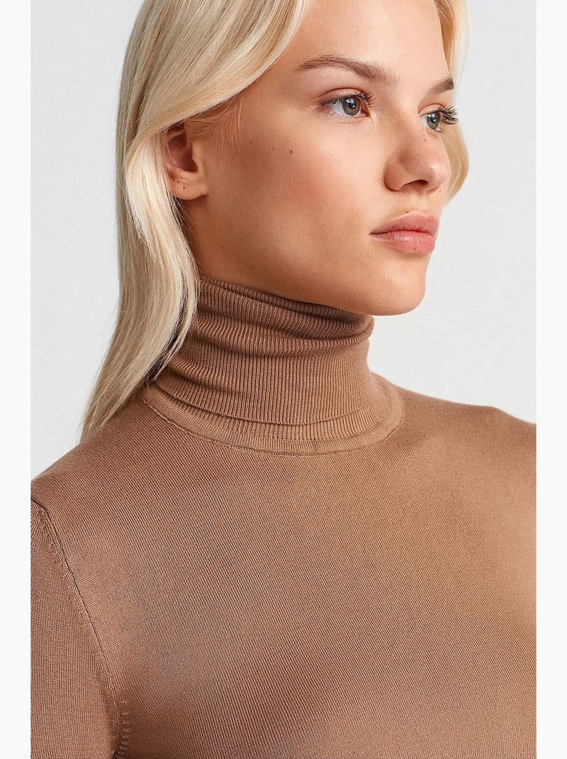 Women's maglione dolcevita in maglia con bottoni dilvin Tortora - Kiabi