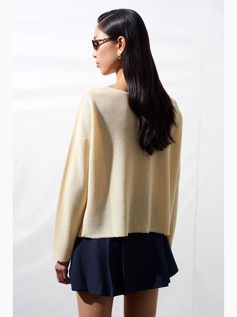 Women's maglione in maglia a coste con scollo a v dilvin Crema - Kiabi