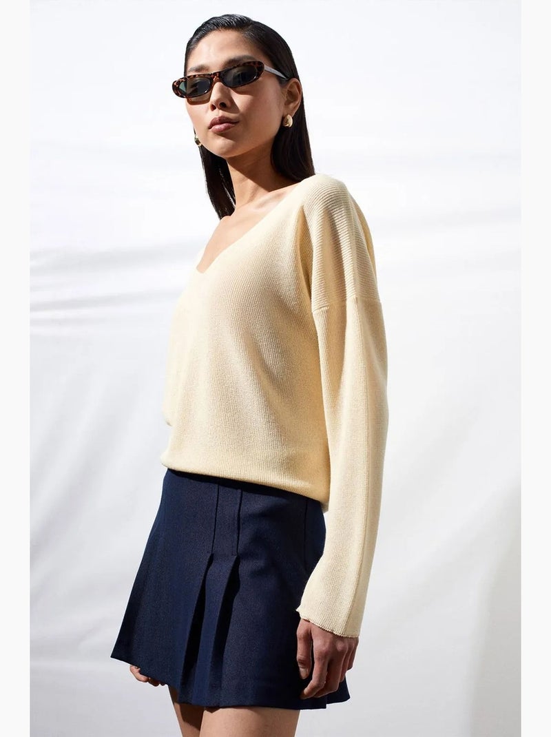 Women's maglione in maglia a coste con scollo a v dilvin Crema - Kiabi