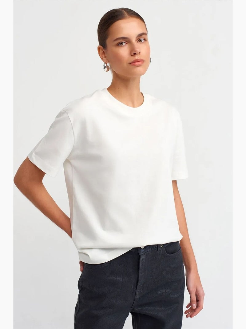 Women's t-shirt in cotone con girocollo dilvin Ecru - Kiabi