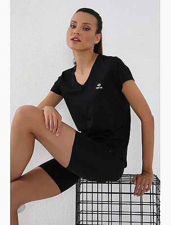 Women's t-shirt tinta unita con scollo a v e maniche corte tommy