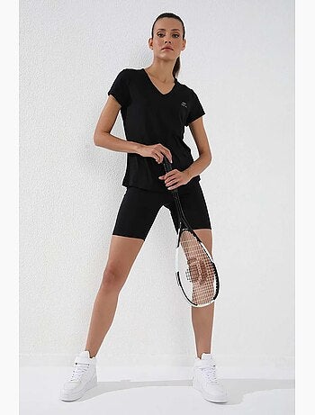 Women's t-shirt tinta unita con scollo a v e maniche corte tommy