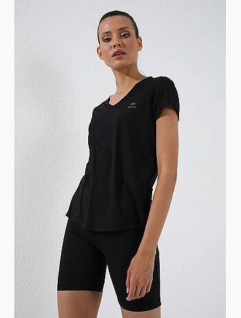 Women's t-shirt tinta unita con scollo a v e maniche corte tommy