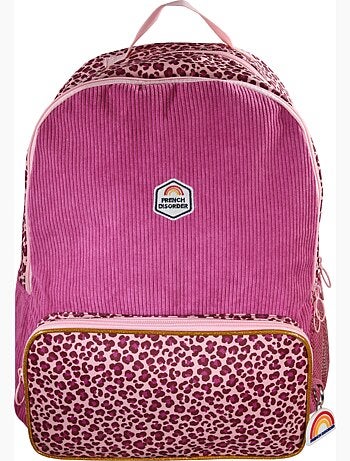 Zaino bambina French Disorder in velluto 2 scomparti motivo leopardato rosa