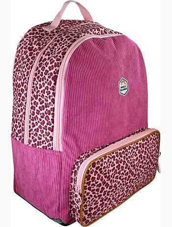 Zaino bambina French Disorder in velluto 2 scomparti motivo leopardato rosa