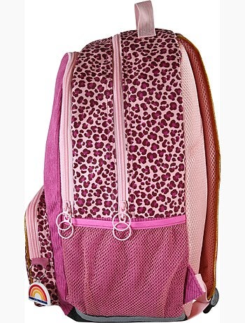 Zaino bambina French Disorder in velluto 2 scomparti motivo leopardato rosa