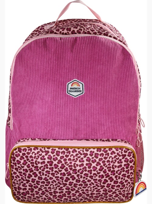 Zaino bambina French Disorder in velluto 2 scomparti motivo leopardato rosa - Kiabi