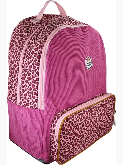 Zaino bambina French Disorder in velluto 2 scomparti motivo leopardato rosa - Kiabi