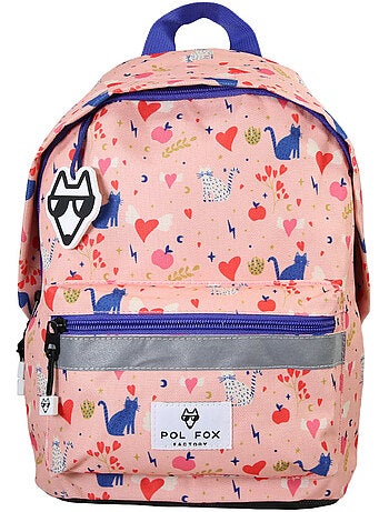 Zaino mini bambina scuola materna POL FOX Dream rosa motivo gatto e cuore