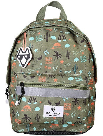 Zaino mini bambino scuola materna POL FOX Road Trip verde motivo van e avventura