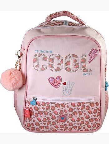 Zaino scolastico bambina KIP Graou 2 scomparti rosa motivo leopardato