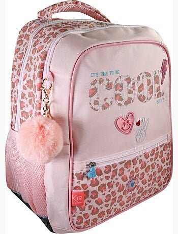 Zaino scolastico bambina KIP Graou 2 scomparti rosa motivo leopardato