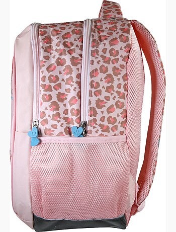 Zaino scolastico bambina KIP Graou 2 scomparti rosa motivo leopardato