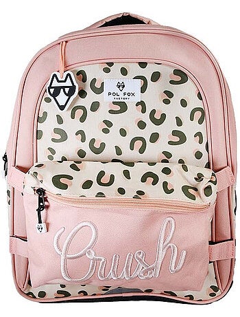 Zaino scolastico bambina POL FOX CRUSH reversibile 2 scomparti rosa motivo leopardato