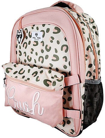 Zaino scolastico bambina POL FOX CRUSH reversibile 2 scomparti rosa motivo leopardato