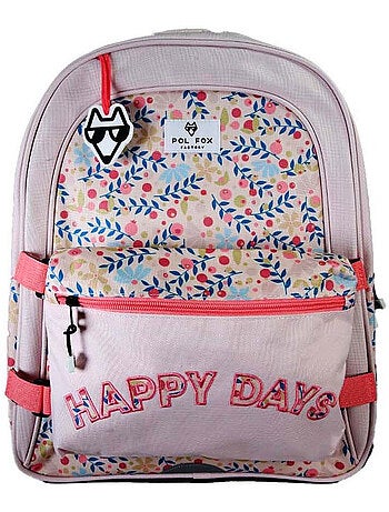 Zaino scolastico bambina POL FOX HAPPY BLUSH reversibile 2 scomparti rosa motivo fiore