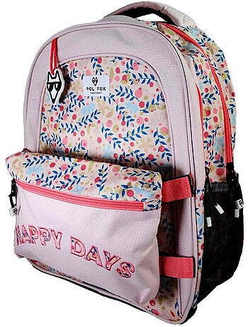 Zaino scolastico bambina POL FOX HAPPY BLUSH reversibile 2 scomparti rosa motivo fiore
