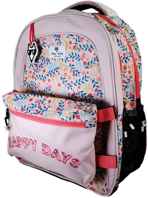 Zaino scolastico bambina POL FOX HAPPY BLUSH reversibile 2 scomparti rosa motivo fiore - Kiabi