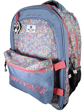 Zaino scolastico bambina POL FOX HAPPY JEAN reversibile 2 scomparti blu navy motivo fiore