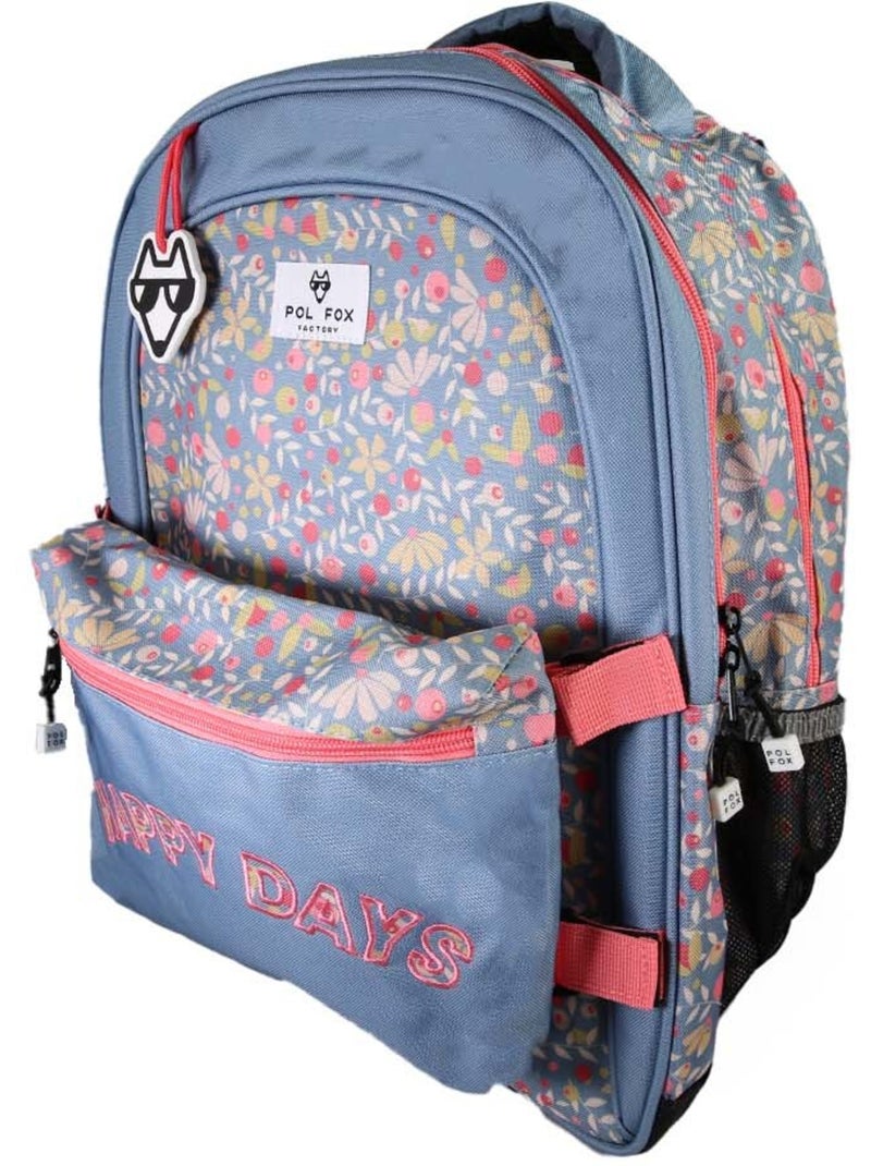 Zaino scolastico bambina POL FOX HAPPY JEAN reversibile 2 scomparti blu navy motivo fiore Multicolore - Kiabi