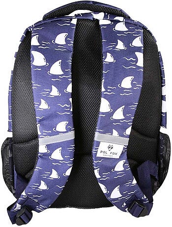 Zaino scolastico bambino POL FOX SHARK reversibile 2 scomparti blu navy motivo squalo