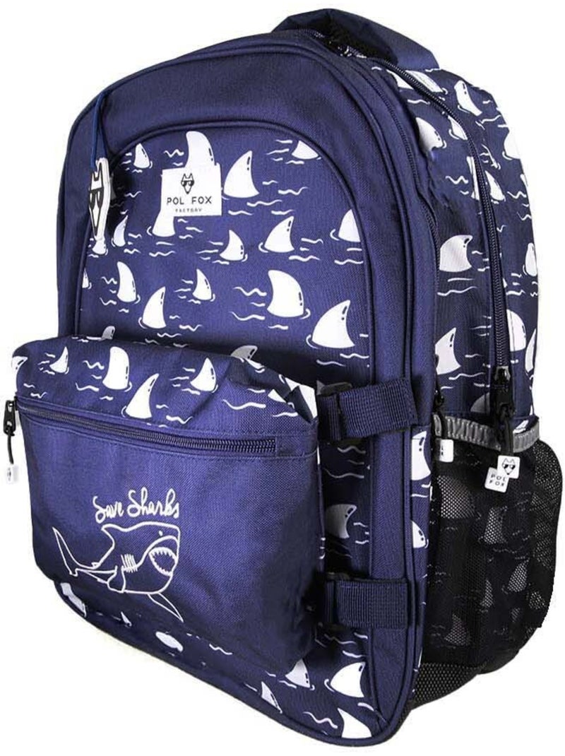 Zaino scolastico bambino POL FOX SHARK reversibile 2 scomparti blu navy motivo squalo Multicolore - Kiabi