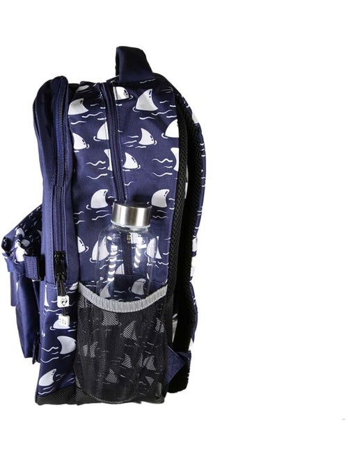 Zaino scolastico bambino POL FOX SHARK reversibile 2 scomparti blu navy motivo squalo - Kiabi