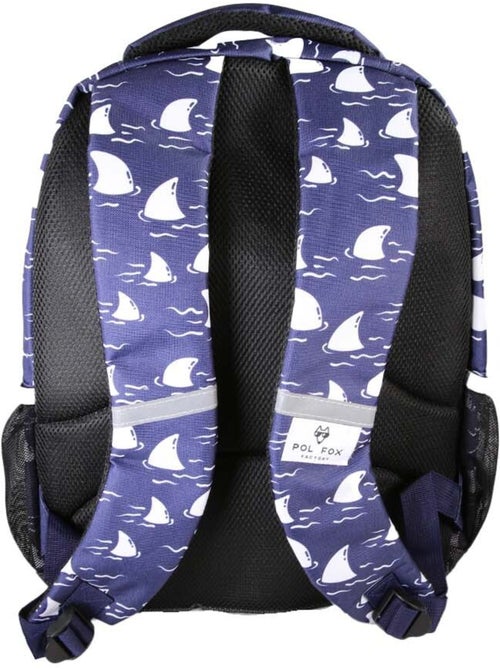 Zaino scolastico bambino POL FOX SHARK reversibile 2 scomparti blu navy motivo squalo - Kiabi