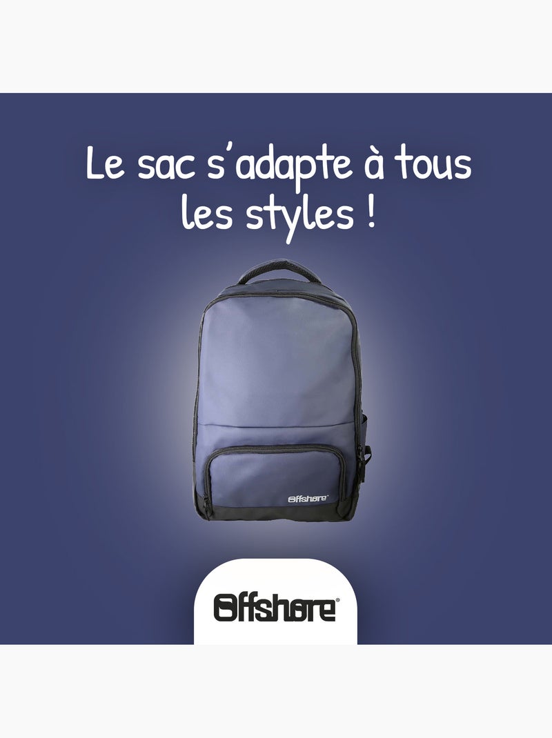 Zaino scolastico Offshore blu navy 2 scomparti con zip Blu marino - Kiabi