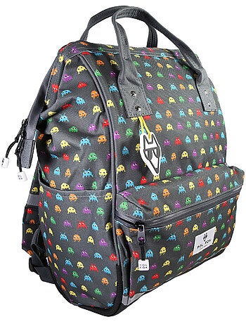 Zaino scuola bambino 1 scomparto POL FOX Space Invader grigio motivo extraterrestre gaming
