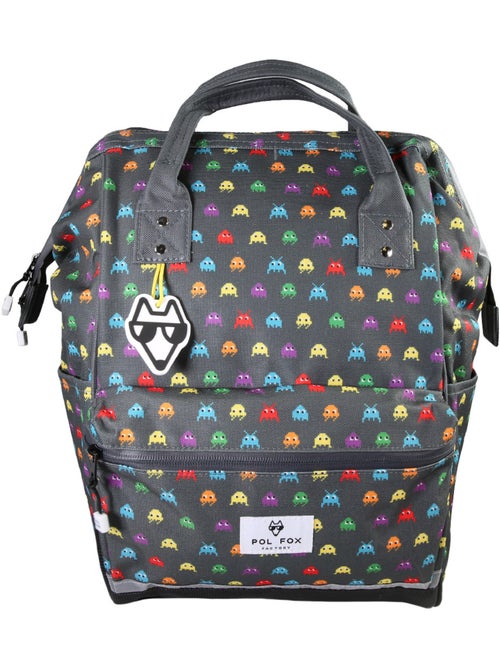Zaino scuola bambino 1 scomparto POL FOX Space Invader grigio motivo extraterrestre gaming - Kiabi
