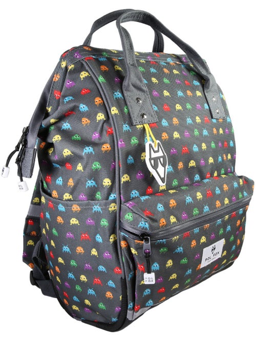 Zaino scuola bambino 1 scomparto POL FOX Space Invader grigio motivo extraterrestre gaming - Kiabi
