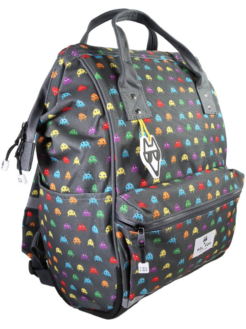 Zaino scuola bambino 1 scomparto POL FOX Space Invader grigio motivo extraterrestre gaming Grigio - Kiabi