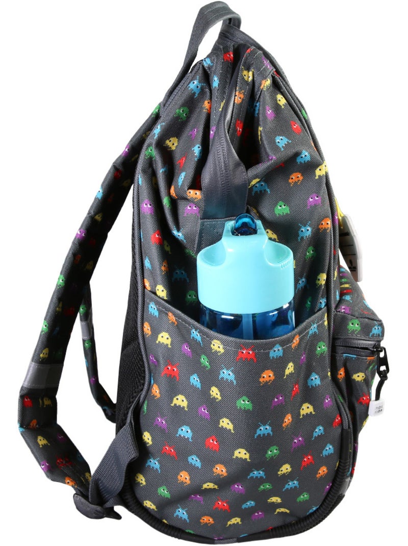 Zaino scuola bambino 1 scomparto POL FOX Space Invader grigio motivo extraterrestre gaming Grigio - Kiabi