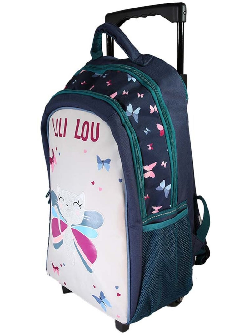 Zaino trolley bambina Lili Lou beige e blu 2 scomparti Blu marino - Kiabi
