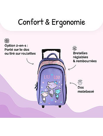 Zaino trolley bambina Lili Lou viola e rosa 2 scomparti
