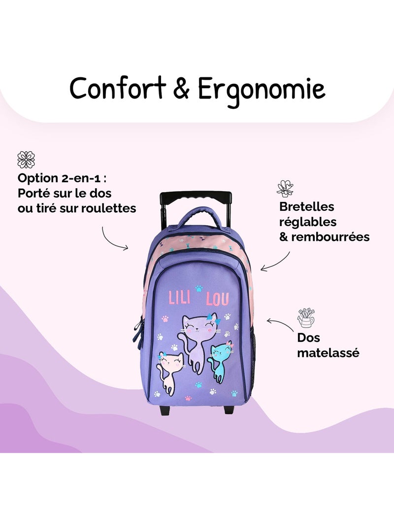 Zaino trolley bambina Lili Lou viola e rosa 2 scomparti Multicolore - Kiabi