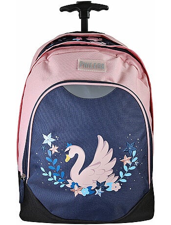 Zaino trolley bambina Phileas Cigno blu e rosa 2 scomparti