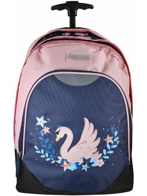 Zaino trolley bambina Phileas Cigno blu e rosa 2 scomparti - Kiabi