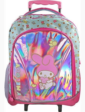 Zaino trolley scuola 2 scomparti MY MELODY Birdy rosa effetto olografico