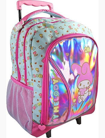 Zaino trolley scuola 2 scomparti MY MELODY Birdy rosa effetto olografico