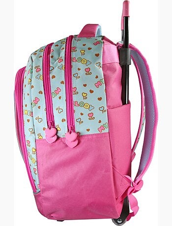Zaino trolley scuola 2 scomparti MY MELODY Birdy rosa effetto olografico