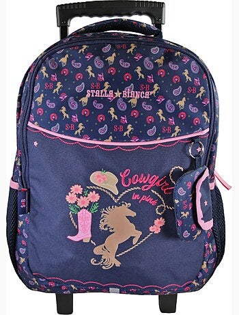 Zaino trolley scuola bambina STALLA BIANCA Cow Girl blu