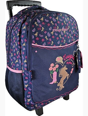 Zaino trolley scuola bambina STALLA BIANCA Cow Girl blu
