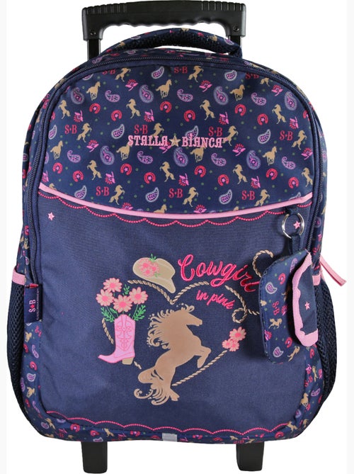 Zaino trolley scuola bambina STALLA BIANCA Cow Girl blu - Kiabi