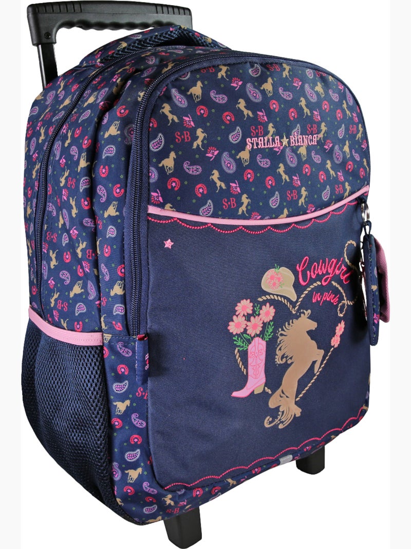 Zaino trolley scuola bambina STALLA BIANCA Cow Girl blu Blu - Kiabi
