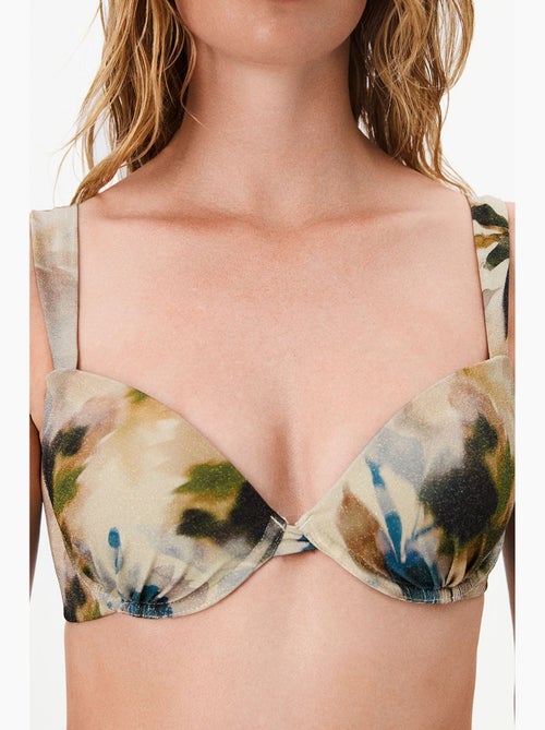 Zoe cup top bikini con motivo a foglie e filato lucido penti - Kiabi